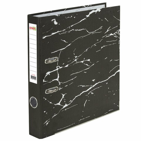 Папка-регистратор STAFF "Profit" с мраморным покрытием, 50 мм, с уголком, черная, СЪЕМНЫЙ МЕХАНИЗМ, 272008 272008