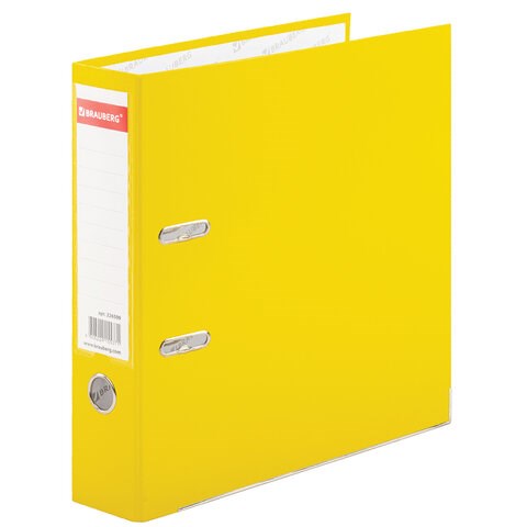 Папка-регистратор, покрытие пластик, 75 мм, ПРОЧНАЯ, с уголком, BRAUBERG, желтая, 226599 226599