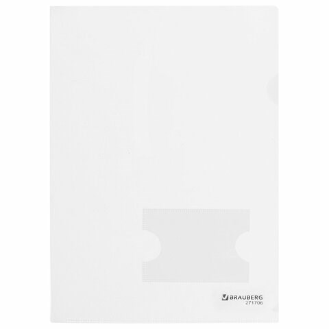 Папка-уголок с карманом для визитки А4, прозрачная, 0,18 мм, BRAUBERG EXTRA, 271706 271706