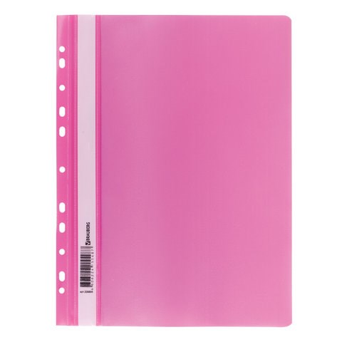 Скоросшиватель пластиковый с перфорацией BRAUBERG, А4, 140/180 мкм, розовый, 226588 226588