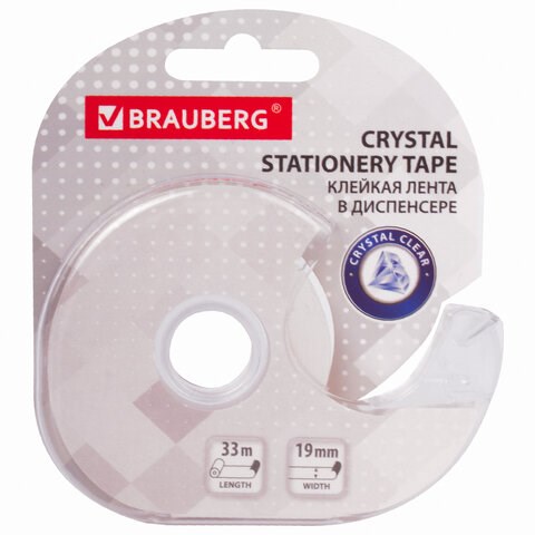 Клейкая лента канцелярская 19 мм х 33 м КРИСТАЛЬНАЯ, в диспенсере, BRAUBERG, 228760 228760
