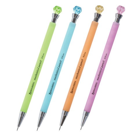 Карандаш механический 0,5 мм, BRAUBERG "Diamond", корпус ассорти, хромированные детали, 181416 181416