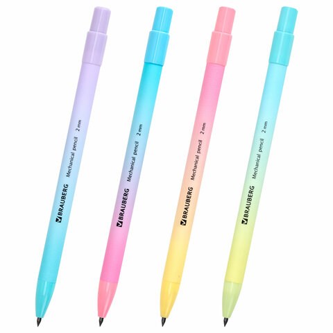 Карандаш механический цанговый 2 мм, BRAUBERG "Grade" PASTEL, HB, встроенная точилка, корпус ассорти, 181961 181961