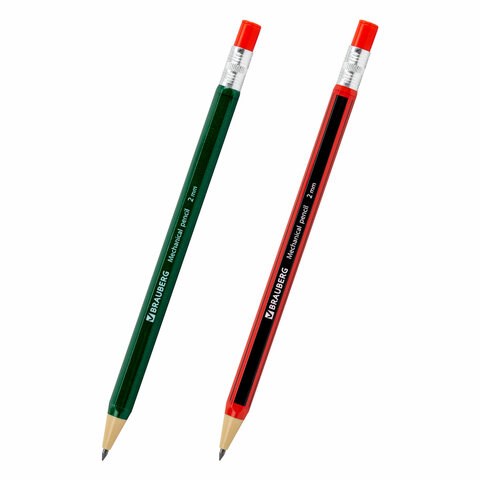 Карандаш механический цанговый 2 мм, BRAUBERG STYLE, HB, встроенная точилка, корпус ассорти, 181960 181960