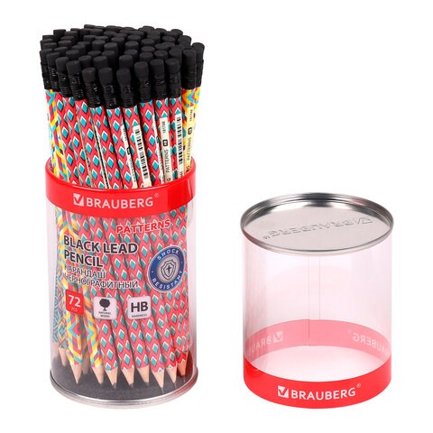 Карандаш чернографитный BRAUBERG "PATTERNS", 1 шт., HB, с ластиком, корпус ассорти, 181748 181748