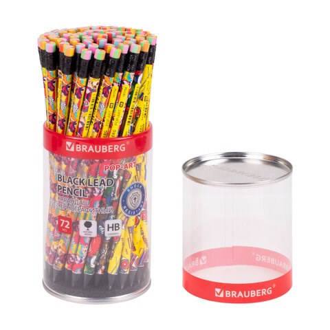 Карандаш чернографитный BRAUBERG "POP-ART", 1 шт., HB, с ластиком, корпус ассорти, 181754 181754