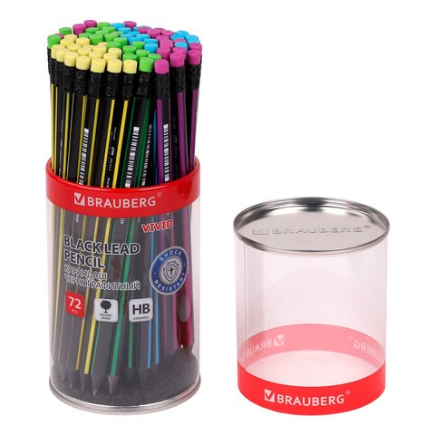Карандаш чернографитный BRAUBERG "VIVID", 1 шт., HB, с ластиком, корпус ассорти, 181756 181756