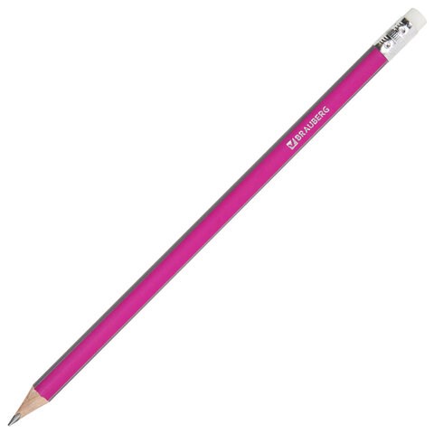 Карандаш чернографитный BRAUBERG, 1 шт., "Alderida", НВ, трехгранный, с ластиком, корпус розовый, заточенный, 180611 180611