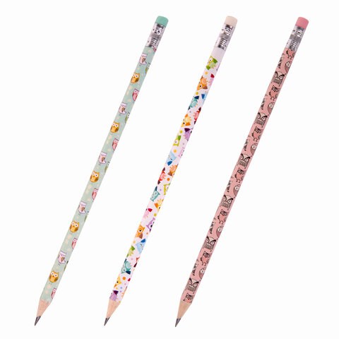 Карандаш чернографитный ЮНЛАНДИЯ "СОВУШКА", 1 шт., HB, с ластиком, корпус ассорти, 181772 181772