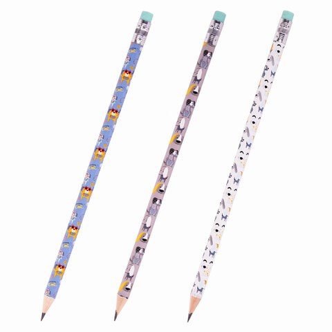 Карандаш чернографитный ЮНЛАНДИЯ "ЩЕНОК", 1 шт., HB, с ластиком, корпус ассорти, 181774 181774