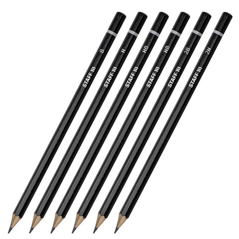 Карандаши чернографитные STAFF "College" BLP-254, НАБОР 6 шт., 2H-2B, черный корпус, 181254 181254