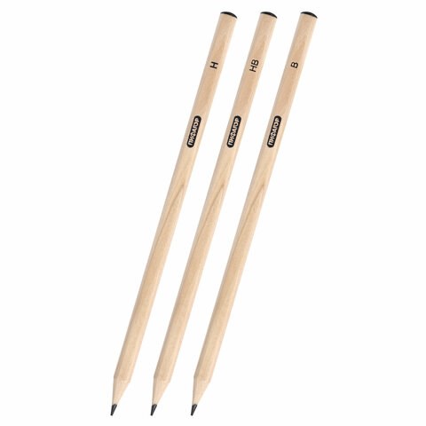 Карандаши чернографитные чертежные школьные разной твердости, НАБОР 3 штуки: Н, НВ, B, ПИФАГОР, 181998 181998