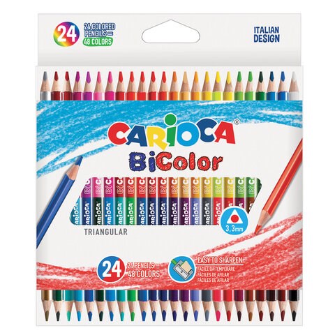 Карандаши двусторонние CARIOCA "Bi-color", 24 штуки, 48 цветов, трехгранные, грифель 3 мм, натуральное дерево, 43031 181704