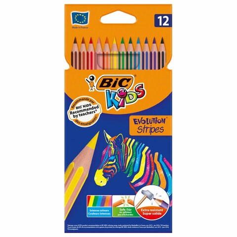 Карандаши цветные BIC "Evolution Stripes", 12 цветов, шестигранные, грифель 9505221 182064