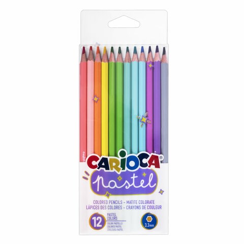 Карандаши цветные пастельные CARIOCA "Pastel", 12 цветов, ПВХ-чехол, шестигранные, грифель 3,3 мм, натуральное дерево, 43034 181702