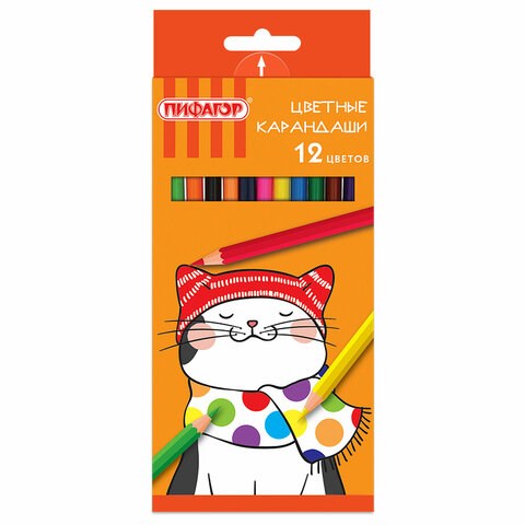 Карандаши цветные ПИФАГОР "КОТИК", 12 цветов, шестигранные, 181340 181340