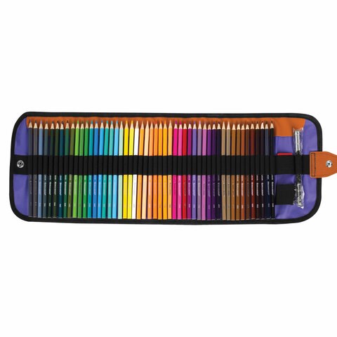 Карандаши цветные супермягкие яркие классические в пенале-скрутке BRAUBERG MAX 50 цветов + держатель и точилка, натуральное дерево, 182007 182007