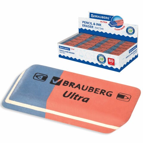 Ластик BRAUBERG "Ultra", 41х14х8 мм, красно-синий, натуральный каучук, 228708 228708