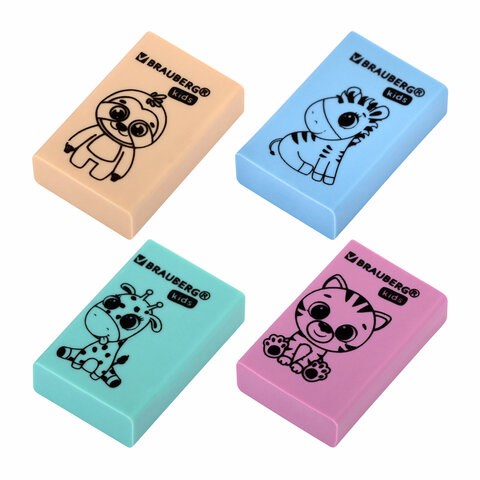 Ластик BRAUBERG KIDS "Школьный", 26х17х7 мм, прямоугольный, пастельные цвета ассорти, 271991 271991