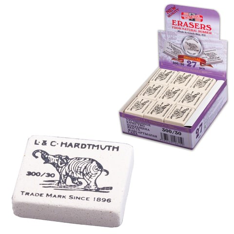 Ластик KOH-I-NOOR "Слон" 300/30, 35,5х28,5х10 мм, белый, прямоугольный, натуральный каучук, 0300030029KDRU 224323