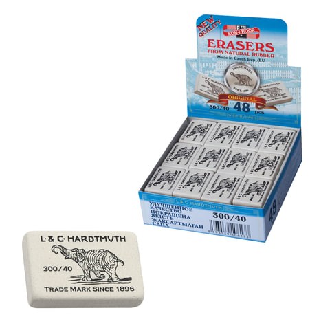 Ластик KOH-I-NOOR "Слон" 300/40, 35,5x23x8 мм, белый, прямоугольный, натуральный каучук, 0300040026KDRU 225401