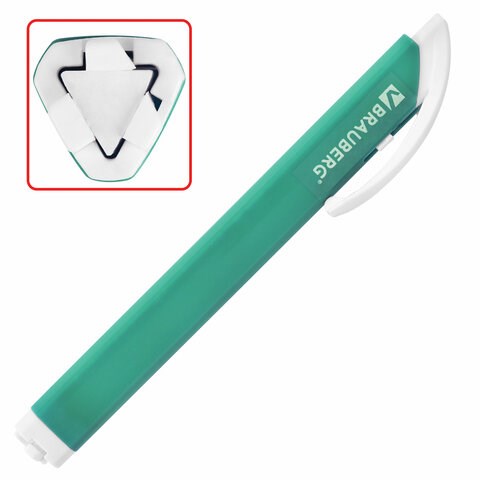 Ластик выдвижной + 2 сменных ластика BRAUBERG "TRIOS", 120х6,9х7,8 мм, бирюзовый корпус, 272693 272693