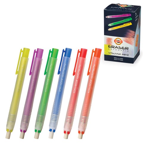 Ластик выдвижной KOH-I-NOOR, 132х15х15 мм, белый, пластиковый держатель ассорти, натуральный каучук, 9736000002PS 225393