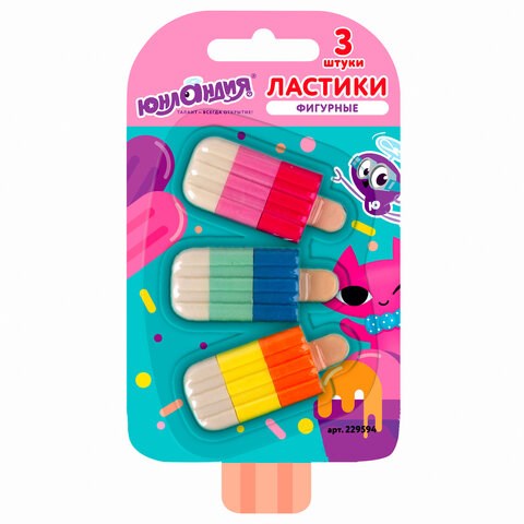 Набор ластиков фигурных ЮНЛАНДИЯ "СЛАДКИЕ ИСТОРИИ", 3 шт., ассорти, 229594 229594