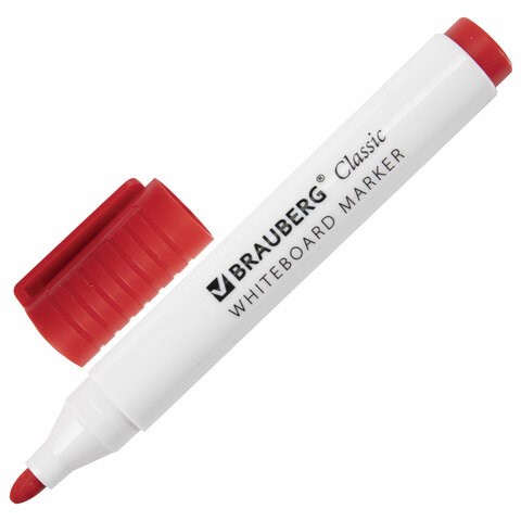 Маркер стираемый для белой доски КРАСНЫЙ, BRAUBERG "CLASSIC", 3 мм, с клипом, 152114 152114