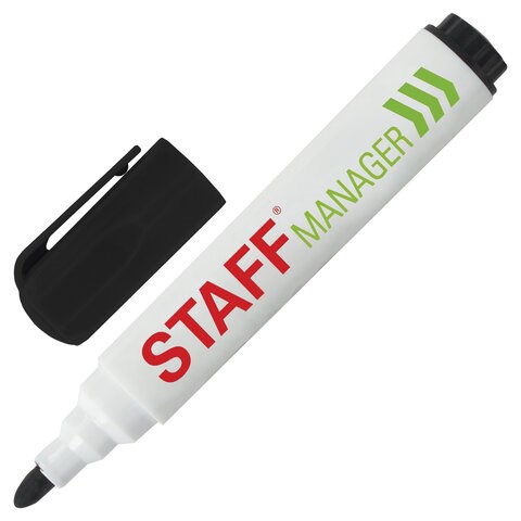 Маркер стираемый для белой доски ЧЕРНЫЙ, STAFF "Manager" WBM-491, 5 мм, с клипом, 151491 151491