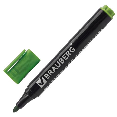 Маркер для бумажного флипчарта BRAUBERG, НЕПРОПИТЫВАЮЩИЙ, ЗЕЛЕНЫЙ, 2,5 мм, 151256 151256