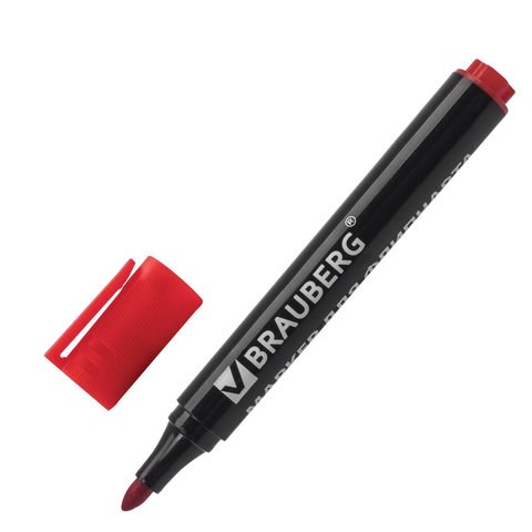 Маркер для бумажного флипчарта BRAUBERG, НЕПРОПИТЫВАЮЩИЙ, КРАСНЫЙ, 2,5 мм, 151255 151255
