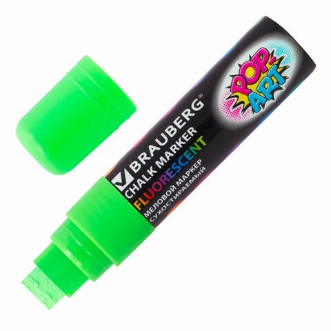 Маркер меловой "POP-ART" ЗЕЛЕНЫЙ, 15 мм, стираемый, для гладких поверхностей, BRAUBERG, 151542 151542