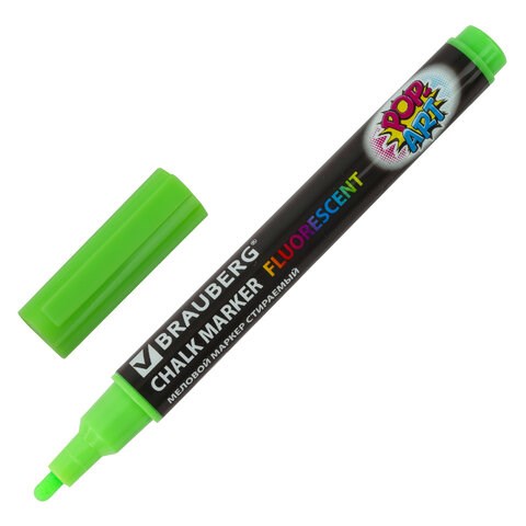 Маркер меловой "POP-ART" ЗЕЛЕНЫЙ, 3,5 мм, стираемый, для гладких поверхностей, BRAUBERG, 151524 151524