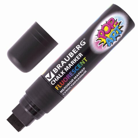 Маркер меловой "POP-ART" ЧЕРНЫЙ, 15 мм, стираемый, для гладких поверхностей, BRAUBERG, 151544 151544
