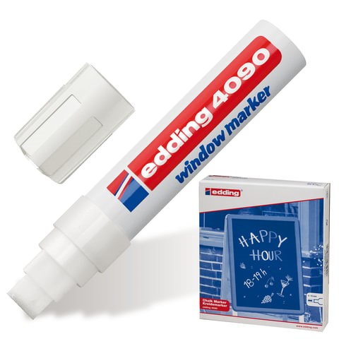 Маркер меловой EDDING "4090", 4-15 мм, БЕЛЫЙ, влагостираемый, для гладких поверхностей, E-4090/49 150580
