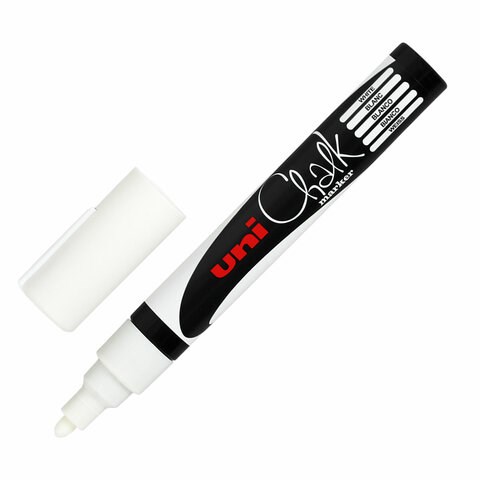 Маркер меловой UNI "Chalk", 1,8-2,5 мм, БЕЛЫЙ, влагостираемый, для гладких поверхностей, PWE-5M WHITE 142628