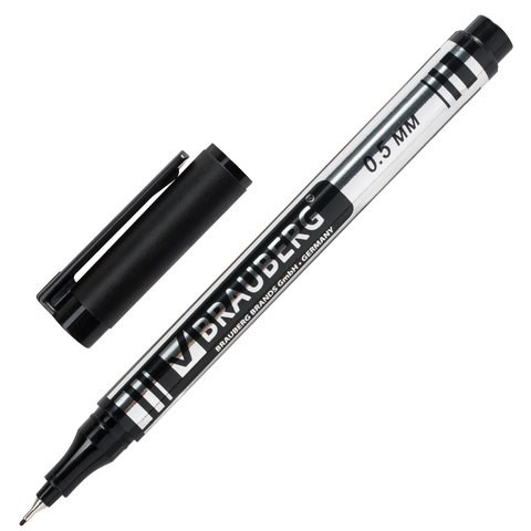 Маркер перманентный BRAUBERG "Jet", ЧЕРНЫЙ, супертонкий металлический наконечник 0,5 мм,150507 150507