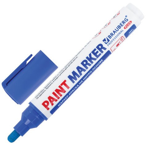 Маркер-краска лаковый (paint marker) 6 мм, СИНИЙ, НИТРО-ОСНОВА, BRAUBERG PROFESSIONAL PLUS EXTRA, 151453 151453