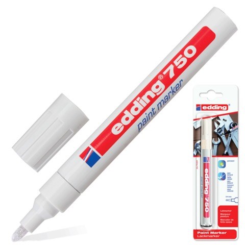 Маркер-краска лаковый EDDING "750", 2-4 мм, БЕЛЫЙ, круглый наконечник, алюминиевый корпус, Е750/49 150710
