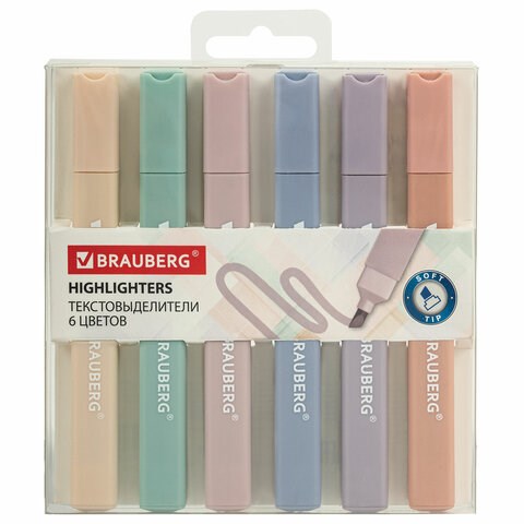 Набор текстовыделителей 6 ЦВЕТОВ МОРАНДИ, BRAUBERG "Morandi", линия 1-5 мм, 152516 152516