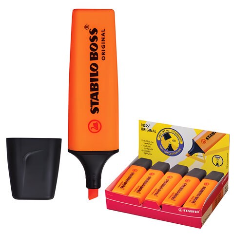 Текстовыделитель STABILO "Boss", ОРАНЖЕВЫЙ, линия письма 2-5 мм, 70/54 150643
