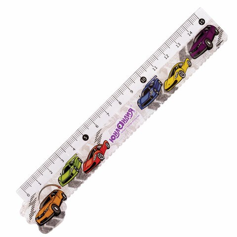 Линейка пластиковая 15 см ЮНЛАНДИЯ "МАШИНКИ", фигурная, цветная печать, с волнистым краем, 210729 210729
