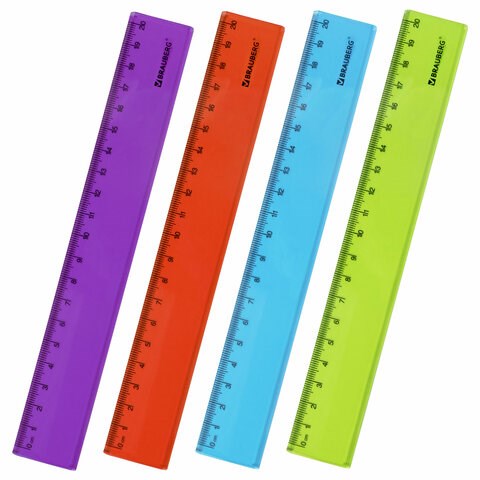 Линейка пластиковая 20 см BRAUBERG "FRUITY", тонированная, ассорти, 210766 210766