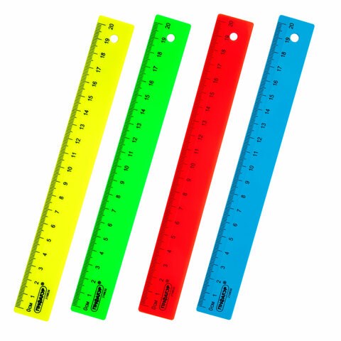 Линейка пластиковая 20 см, ПИФАГОР, непрозрачная, неоновая, ассорти, 210830 210830