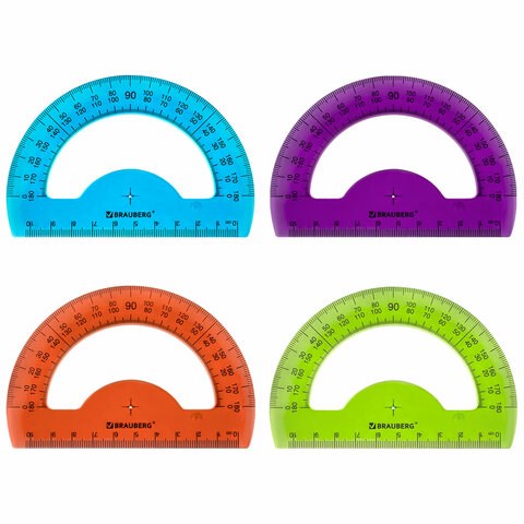 Транспортир 10 см BRAUBERG "FRUITY", 180 градусов, пластик, тонированный, ассорти, 210768 210768