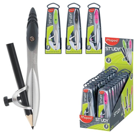 Циркуль MAPED (Франция) "Study", 120 мм, металлический, карандаш в комплекте, ассорти, пенал, 119410 210360