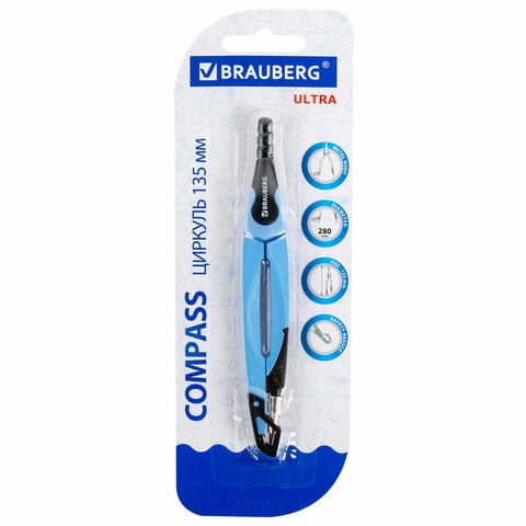 Циркуль с защитным колпачком BRAUBERG "ULTRA", 135 мм, аквамариновый, блистер, 210818 210818