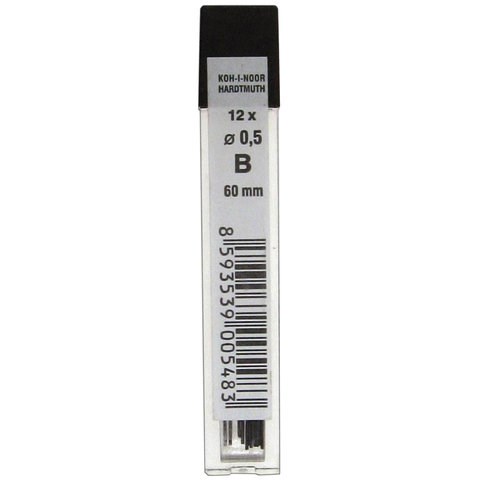 Грифели запасные 0,5 мм, B, KOH-I-NOOR, КОМПЛЕКТ 12 шт., 4152/B, 415200B005PKRU 180999