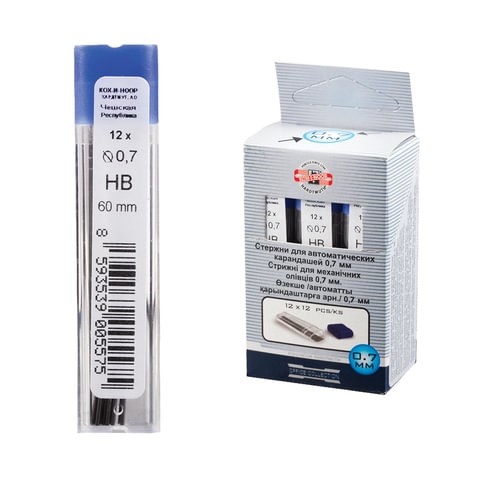 Грифели запасные 0,7 мм, HB, KOH-I-NOOR, КОМПЛЕКТ 12 шт., 4162/HB, 41620HB007PKRU 181000